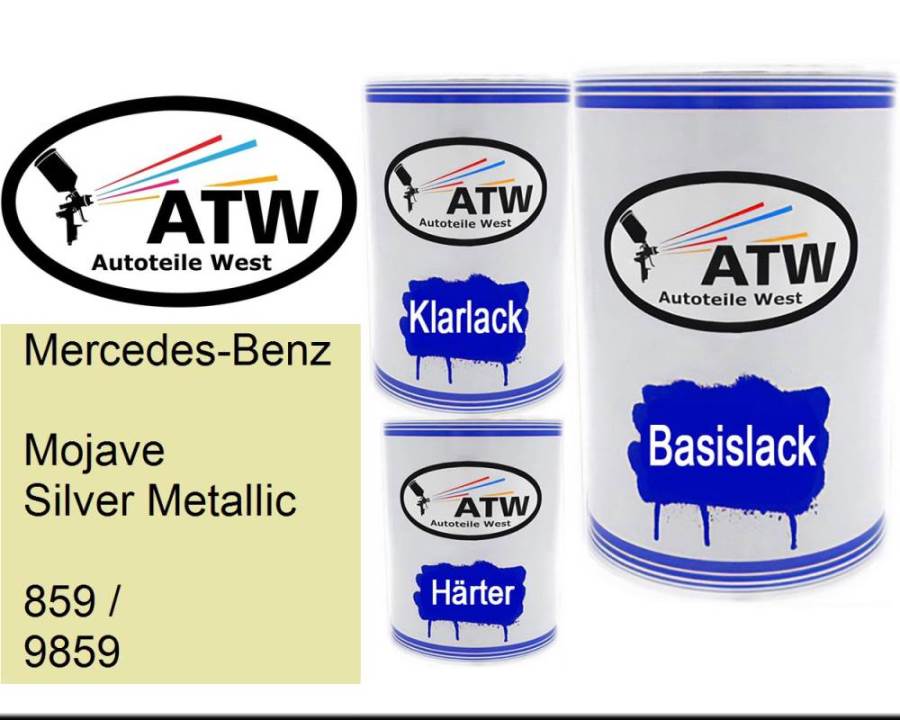 Mercedes-Benz, Mojave Silver Metallic, 859 / 9859: 500ml Lackdose + 500ml Klarlack + 250ml Härter - Set, von ATW Autoteile West.